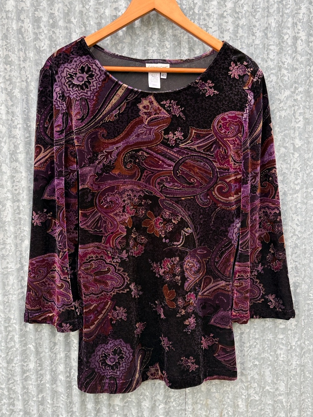 Coldwater Creek Purple Paisley Velvet Long Sleeve Top